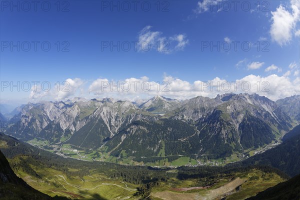 The towns Wald am Arlberg and Klosterle seen from Burtschakopf mountain