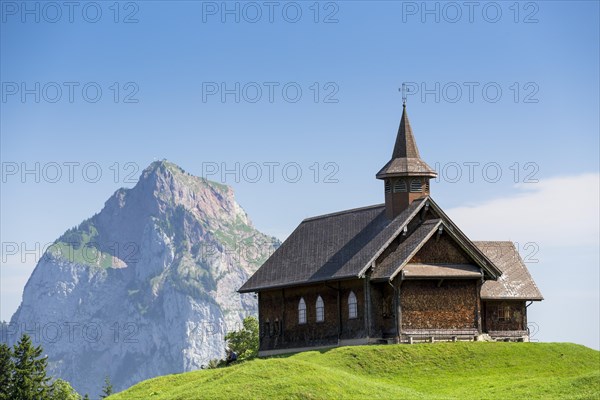 Stoos-Kirche church in front of Grosser Mythen mountain