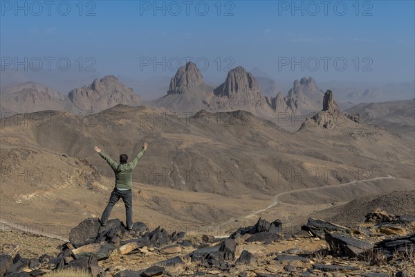 Hiker enjoying the mounains of Assekrem