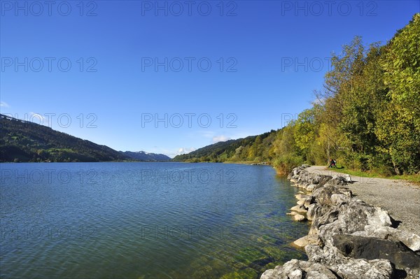 Alpsee lake with a waterfront promenade