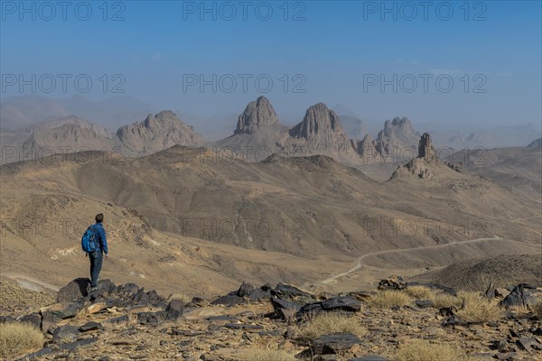 Hiker enjoying the mounains of Assekrem