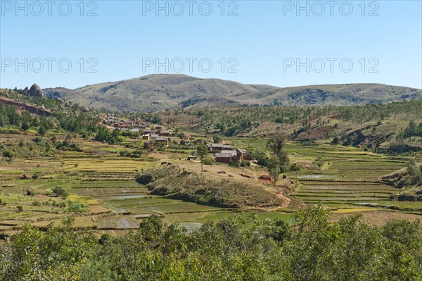 Village of the Merina people with terraced rice paddies
