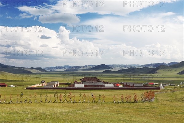 Amarbayasgalant Monastery in green grass landscape