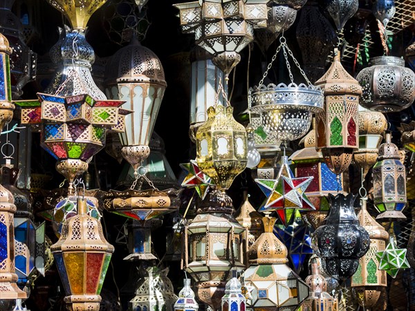 Oil lamps on sale at a market in the Medina