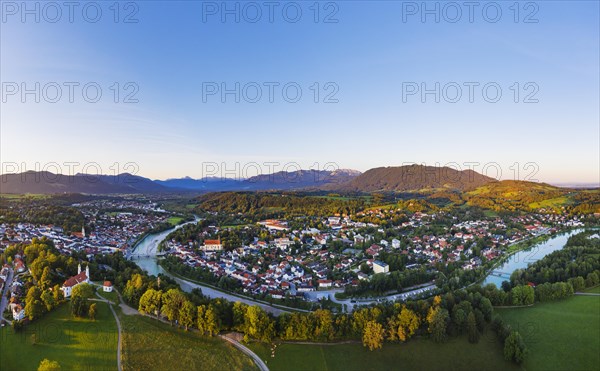 Bad Tolz with Calvary and Isar at sunrise