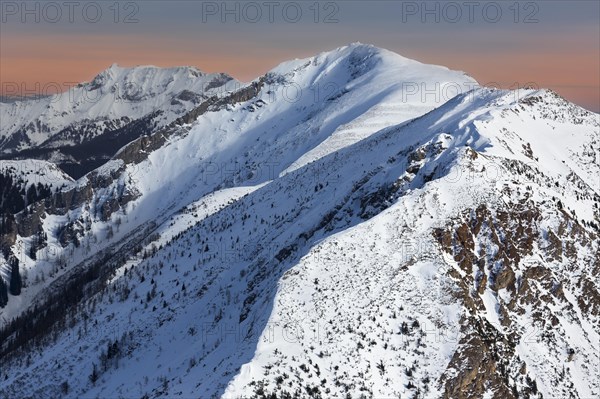 Lahnerleitenspitze mountain seen from Leobnergipfel peak in the evening