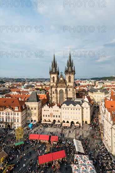 Old Town Square with a market and Tyn Church