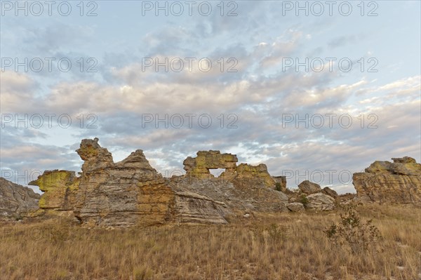 Rock formation La Fenetre d'Isalo at dusk