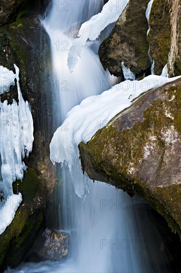 Myra Falls with ice in winter in Muggendorf