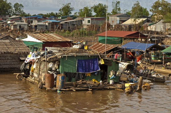 Huts of a floating slum