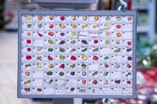 Panel of a food scale in the fruit and vegetables department of a supermarket