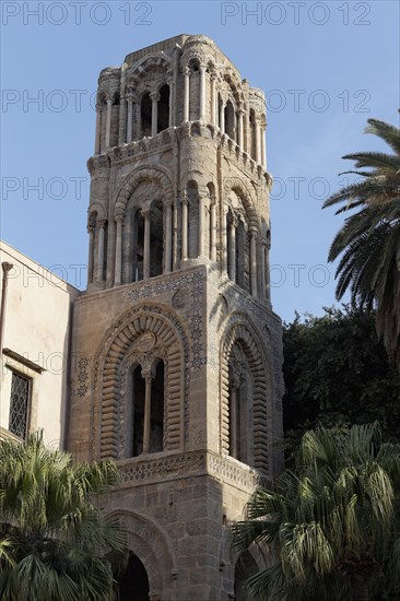 Campanile with stone inlays