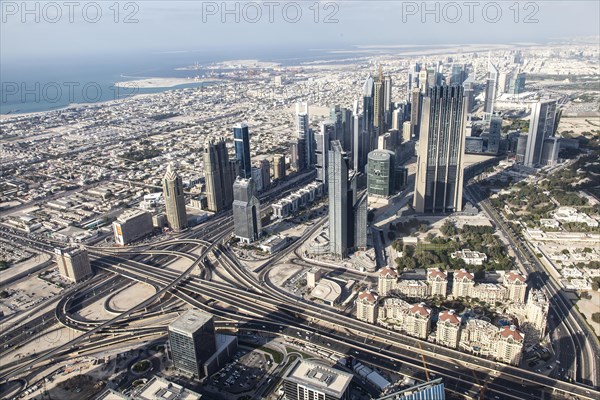 View from the Burj Khalifa on skyscrapers on Sheikh Zayed Road