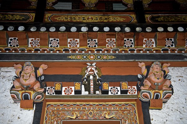 Typical Bhutanese decorative elements of a building
