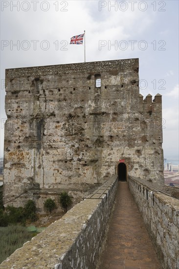 The Tower of Homage of The Moorish Castle with flying Union Flag