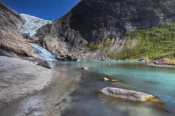Briksdalsbreen Glacier tongue with a glacial lake