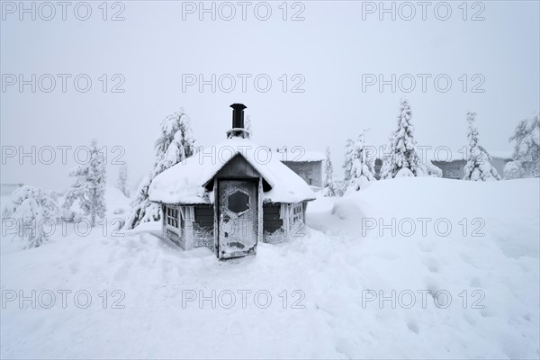 Finnish Kota in a snow-covered landscape