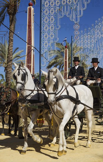 Decorated horses and dressed up coachmen at the Feria del Caballo Horse Fair