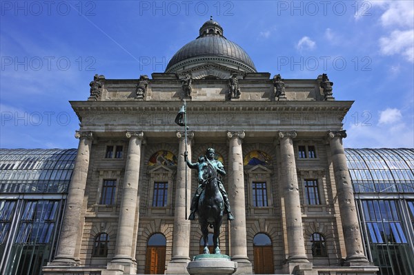 Bavarian State Chancellery with the equestrian statue of Otto I or Otto of Wittelsbach