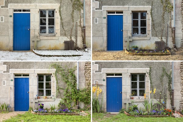 Front door of an old farmhouse in winter