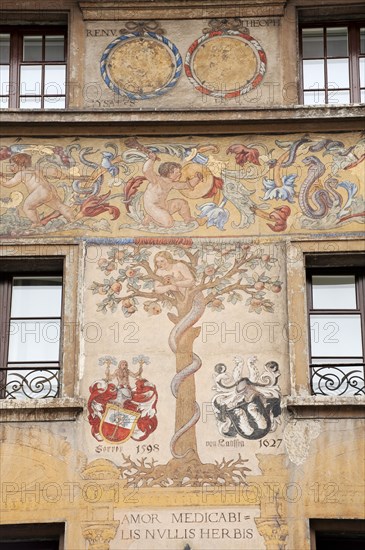 Fresco on the facade of a building on Weinmarkt square