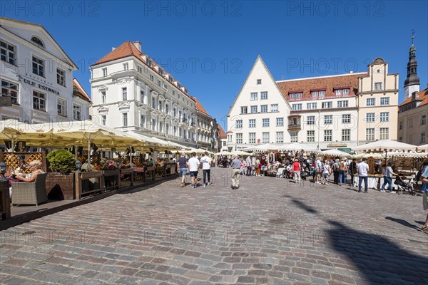 Town hall square in the old town with market