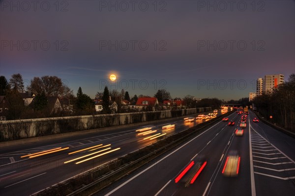 A96 motorway at dusk with light trails of moving cars