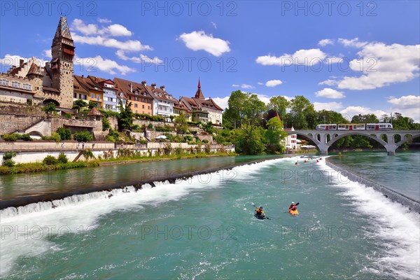 Bremgarten with canoeists on the Reuss River