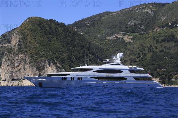 Trinity Yachts motor yacht Lady Sura at anchor in front of Eze Bord de Mer