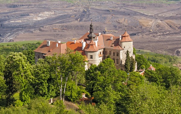 Jezeri or Eisenberg Chateau and lignite coal mines near Most and Litvinov