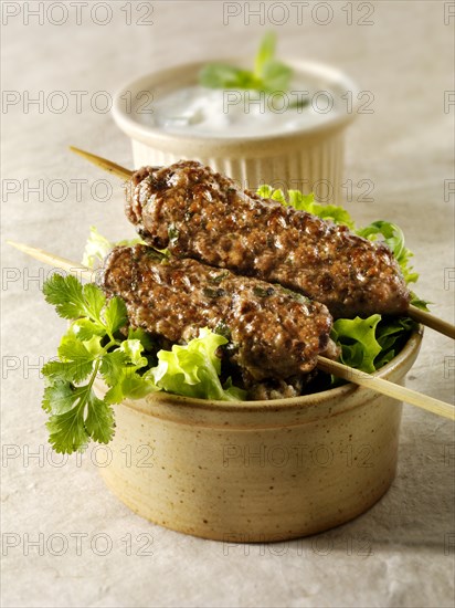 Kofte kebabs with salad and yoghurt
