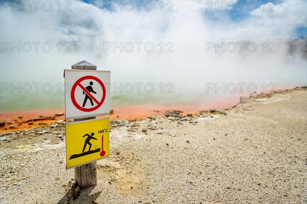 Danger signs at a hot pool