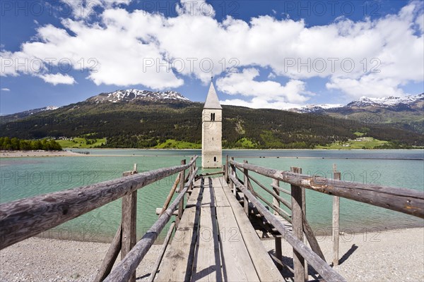 Steeple of Altgraun in the Reschensee reservoir