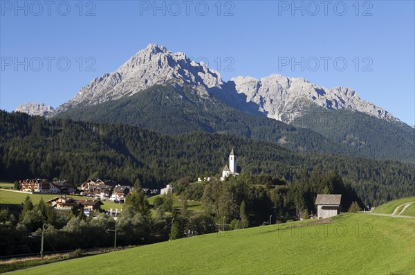 Townscape of Vierschach with the Parish Church of St. Magdalena