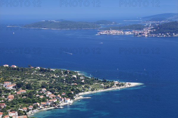 View from the Peljesac Peninsula on the island of Korcula with the town of Korcula