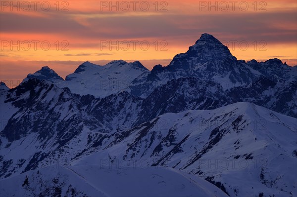 Summit of Mt Hochvogel with the Allgau Alps at sunset