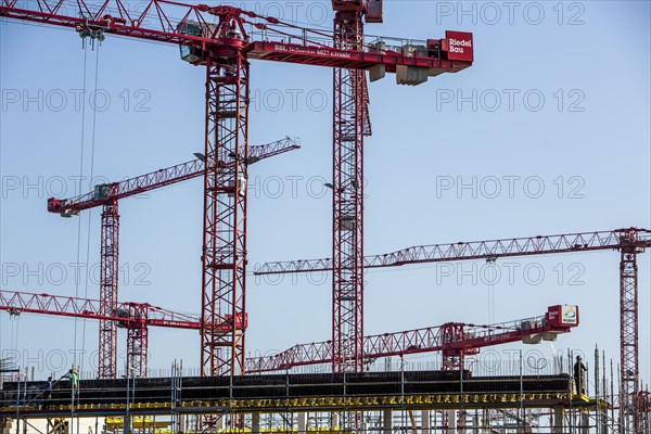 Construction cranes at a construction site