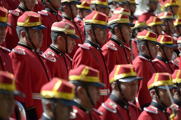 Presidential Guard in historical uniform on Plaza Murillo square