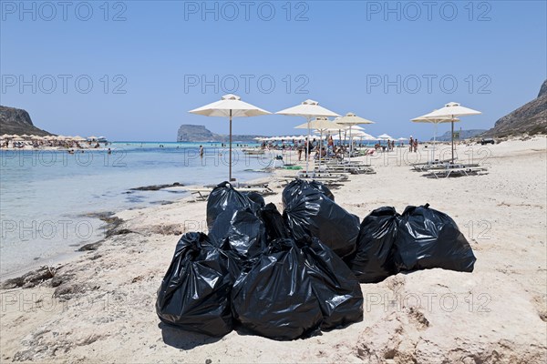 Garbage bags on the beach of Balos