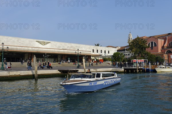 Police boat in front of the Santa Lucia train station