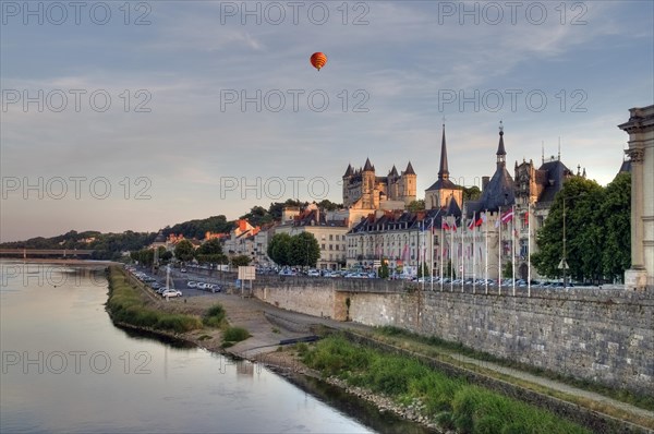 Loire river and the historic centre of Saumur with the castle and the Church of Saint-Pierre