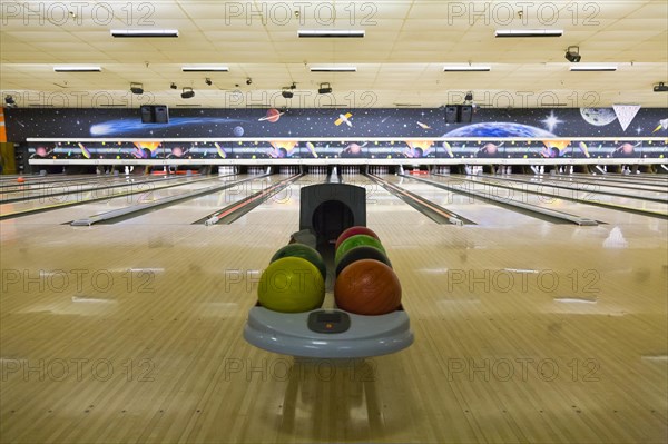 Bowling balls at a bowling alley in Houma