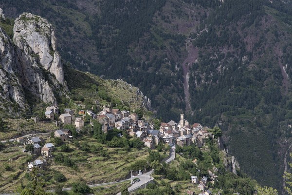 Mountain village of Roubion along the Route des Grandes Alpes mountain road