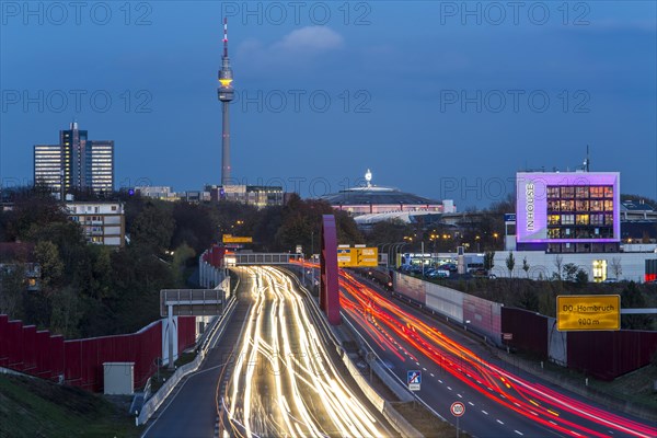 A40 motorway or Ruhrschnellweg with the skyline of Dortmund