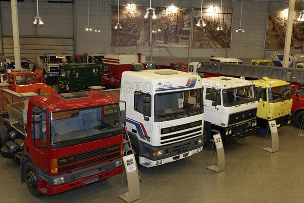 Exhibition hall with DAF trucks and semi-trailers