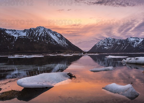 Sunset on the coast of Gimsoy in winter