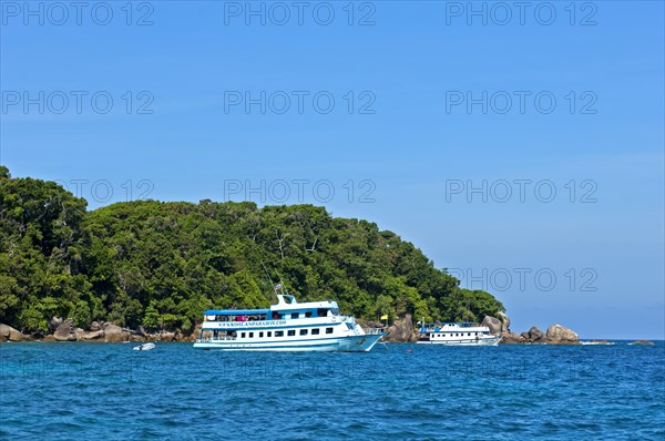 Excursion boats moored off the Similan Islands