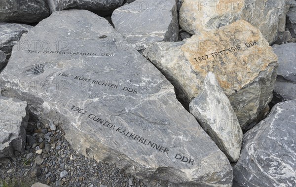 Memorial stones with names of killed climber from the GDR in 1967