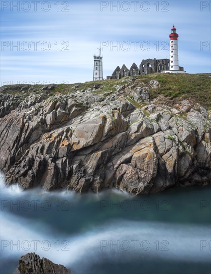 Lighthouse Pointe De St-Mathieu with the Military tower and Abbey