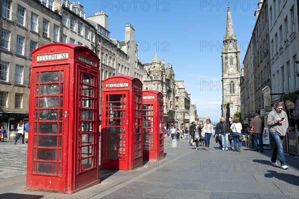 Red telephone booths in the historic centre